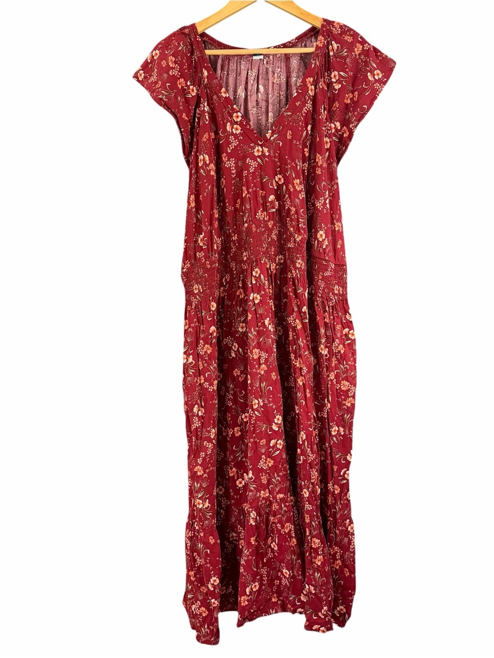 Old Navy Womens 3X Floral Tiered Maxi Dress Burgundy Flutter Sleeve Fall Boho